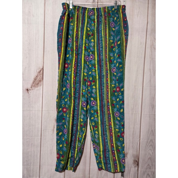 Maggie Sweet Other - Maggie Sweet Womens 1X Floral Striped Pants Elastic Waist Straight‎ Leg Vintage
